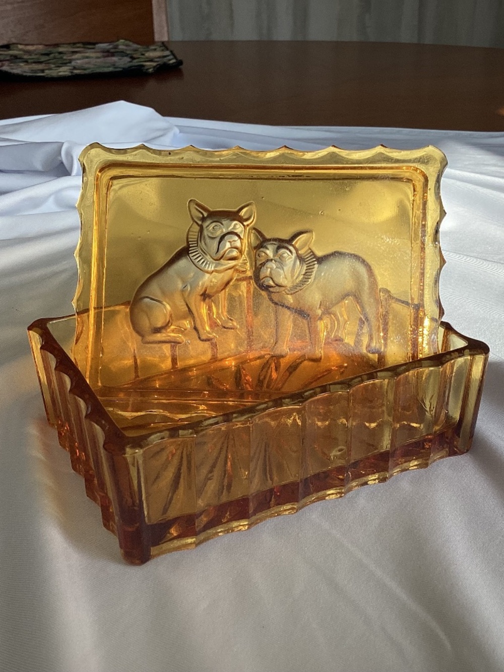 Indiana Glass Trinket Box with Boston Terriers motif